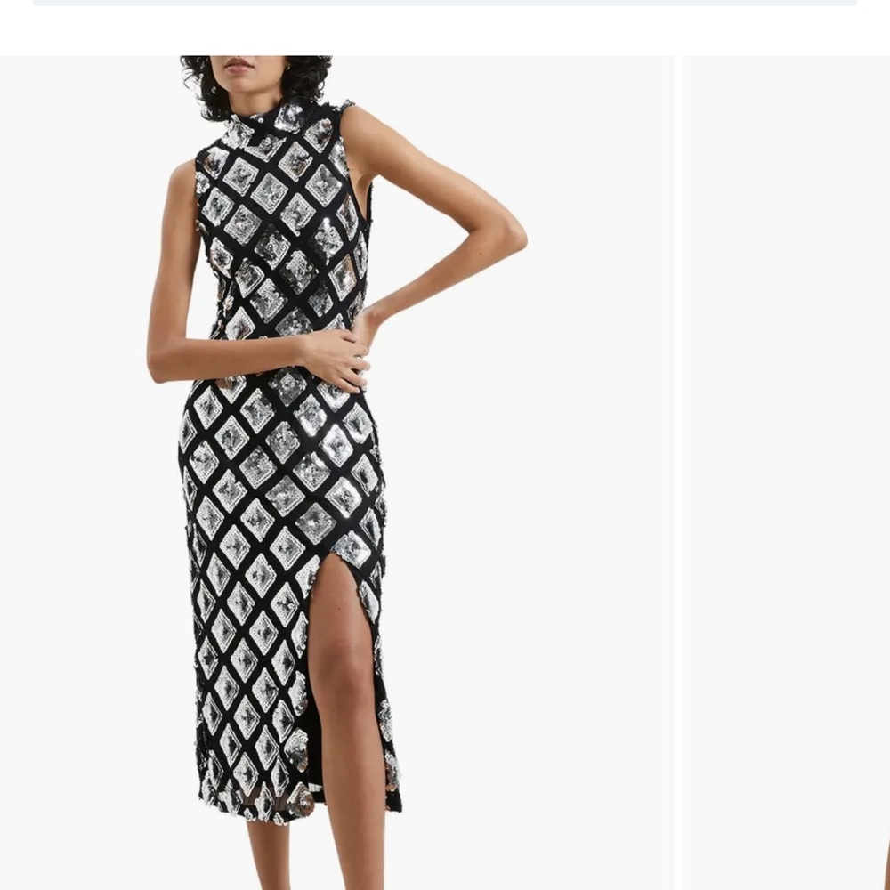 French Connection Axel Embellished Dress In Black/Silver- Midi Dress- size 2